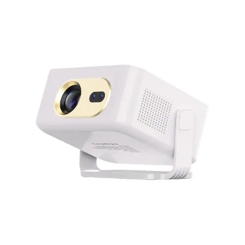 Angled view of the Magcubic HY300GT 260 ANSI Android Projector on a table, highlighting its lens and compact form in warm light. Product Page |sylhet branch openning offer Magcubic HY300GT 260 ANSI Android Projector